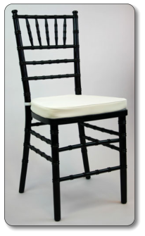 chiavari stacking chair, black with ivory cushion