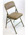 metal folding chair with vinyl padding, beige